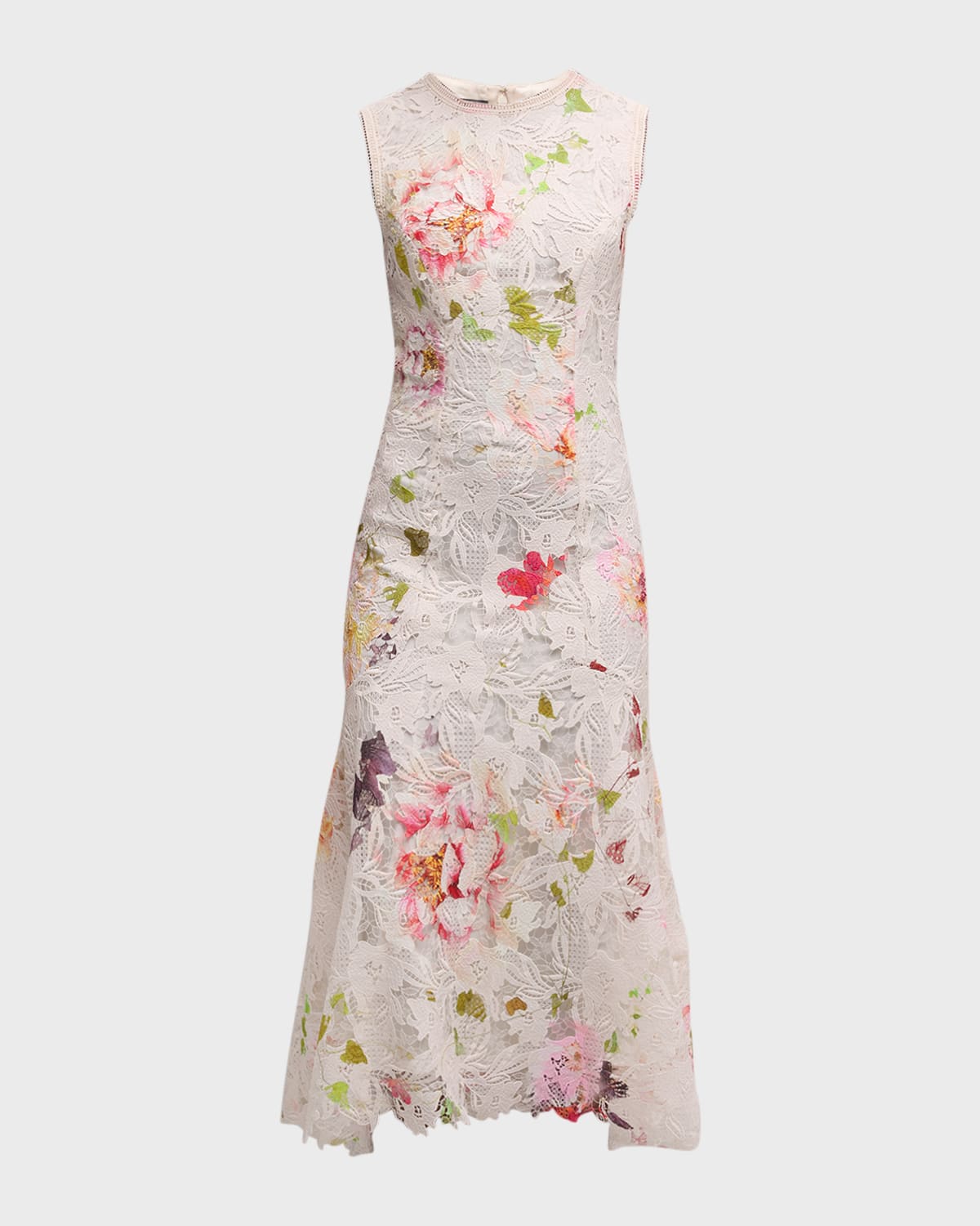 Monique Lhuillier Floral Printed Lace Midi Dress