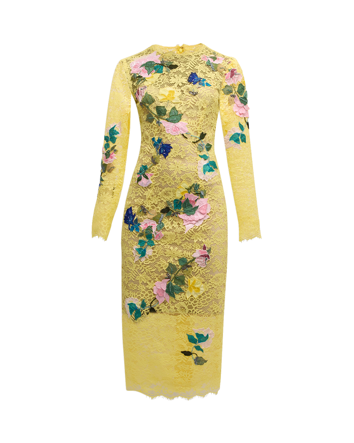 Monique Lhuillier Floral Embroidered Lace Sheath Midi Dress