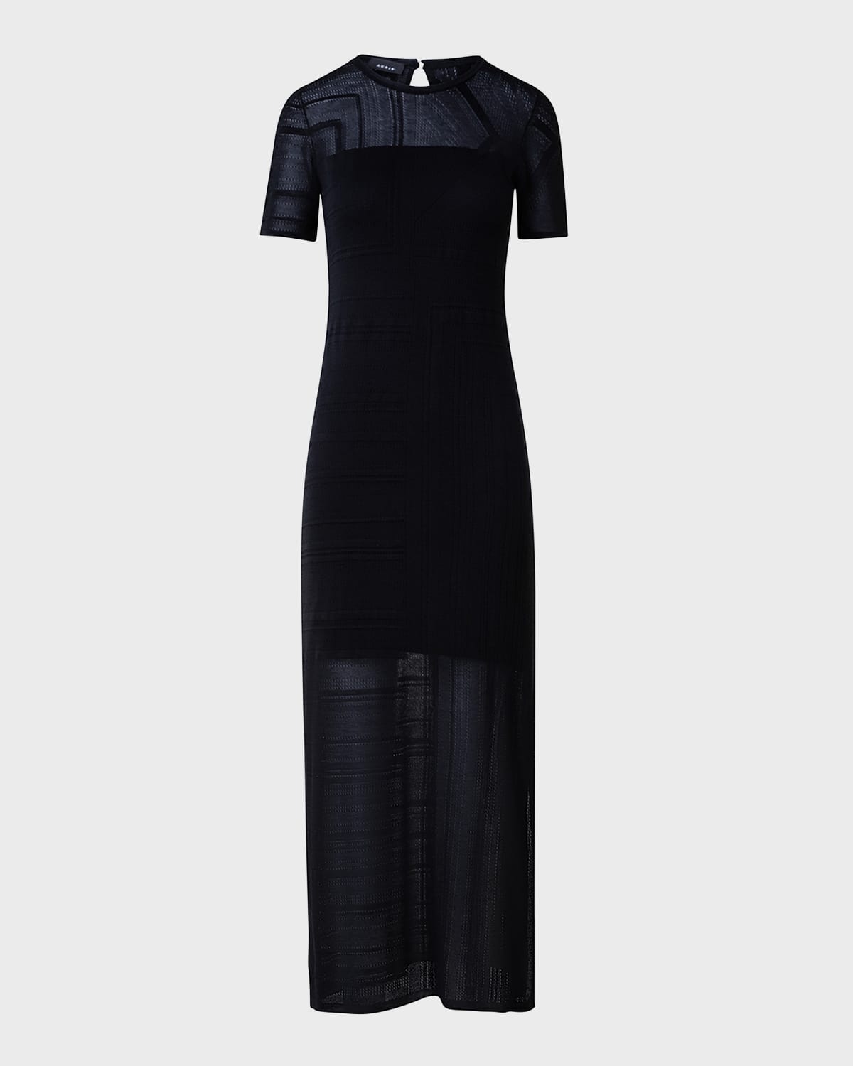 Akris Lizzie Lines Ajoure Knit Short-Sleeve Midi Dress
