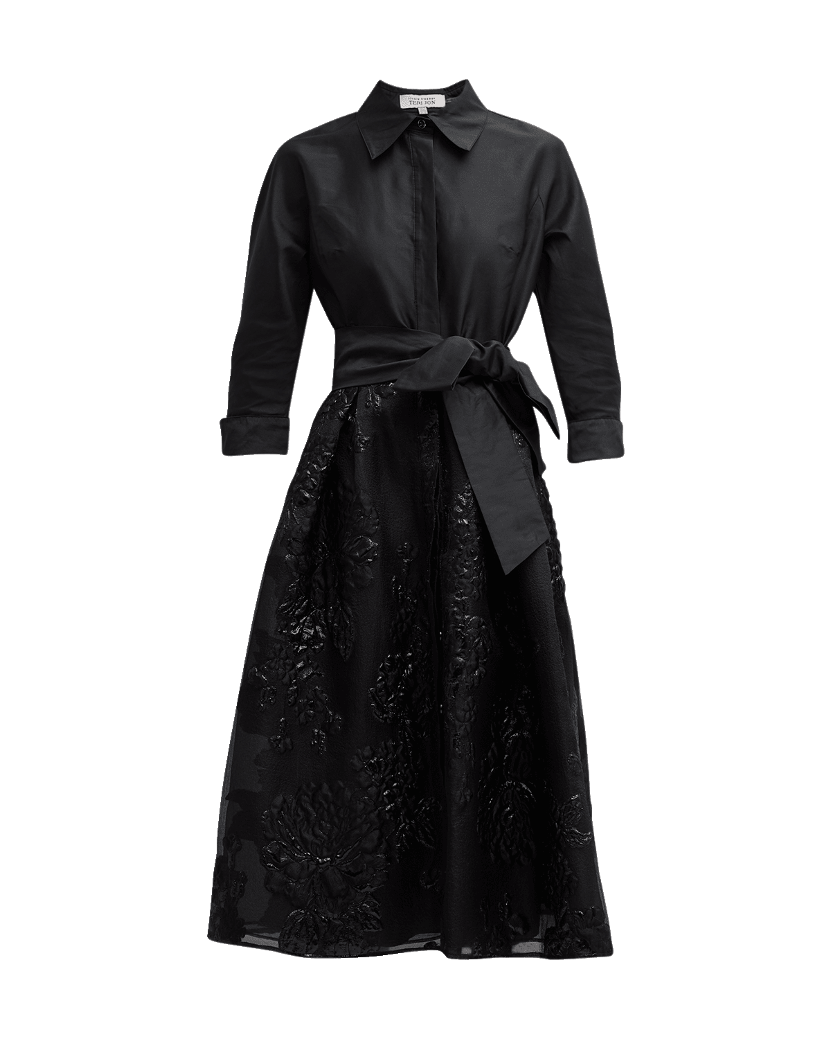 Rickie Freeman for Teri Jon Organza Jacquard & Taffeta Midi Shirtdress
