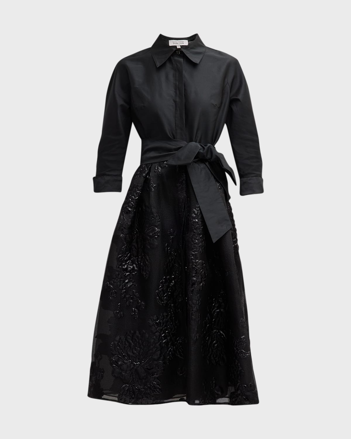 Rickie Freeman for Teri Jon Organza Jacquard & Taffeta Midi Shirtdress
