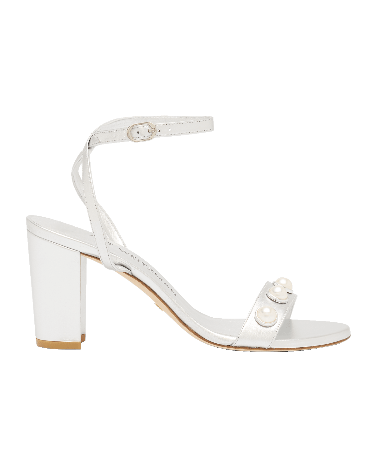 Stuart Weitzman Nearlybare Metallic Pearly Ankle-Strap Sandals
