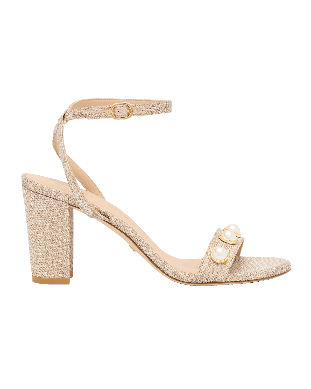 Stuart Weitzman Nearlybare Metallic Pearly Ankle-Strap Sandals