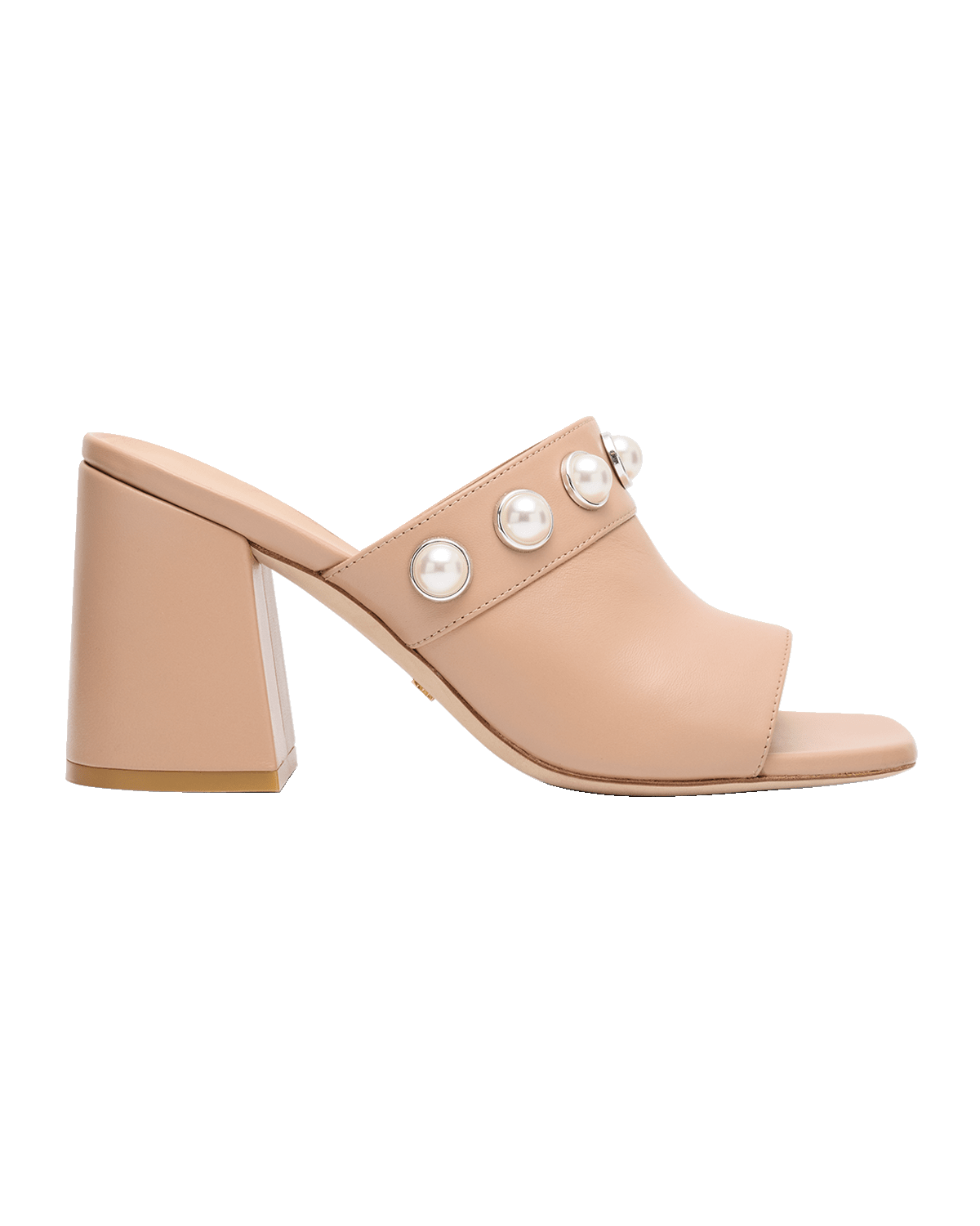 Stuart Weitzman Portia Leather Pearly Mule Sandals
