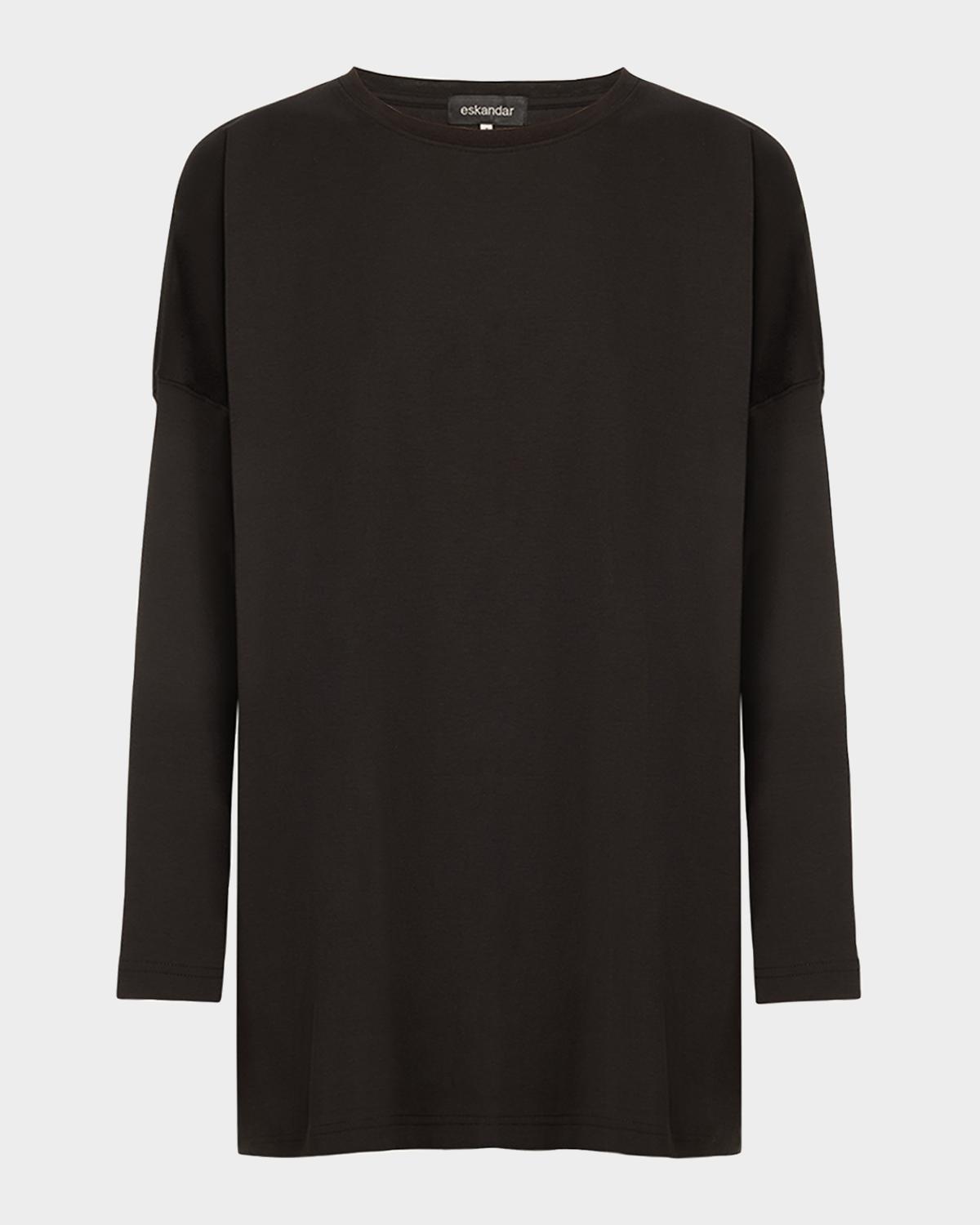 Eskandar Round Neck Long Sleeve Cotton T-Shirt