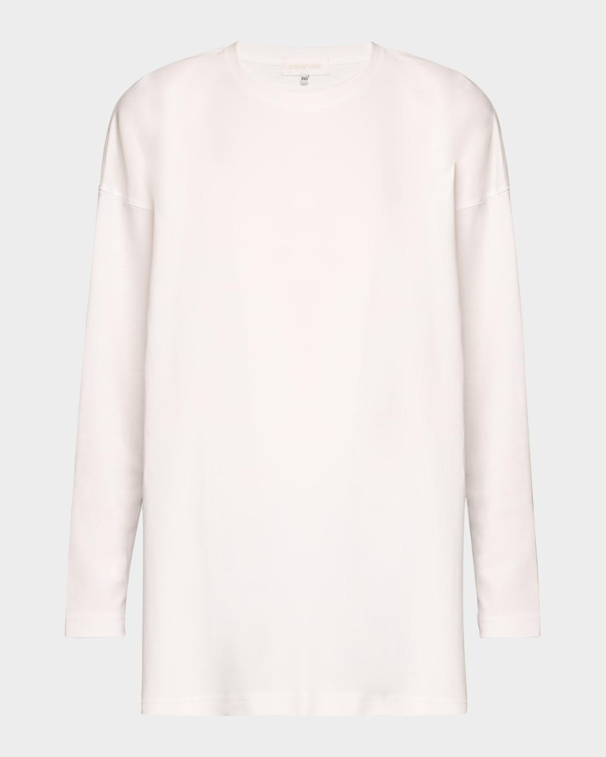 Eskandar Side Panelled Round Neck Long Sleeve T-Shirt (Mid Plus Length)