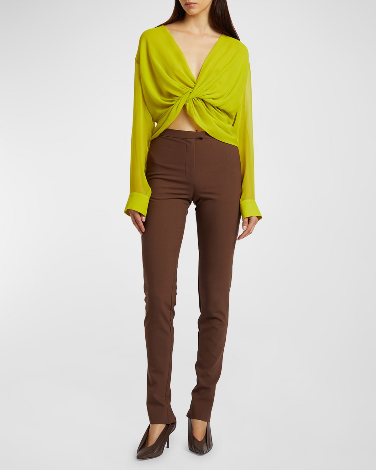 Christopher Esber Springs Long-Sleeve Twisted Silk Crop Top