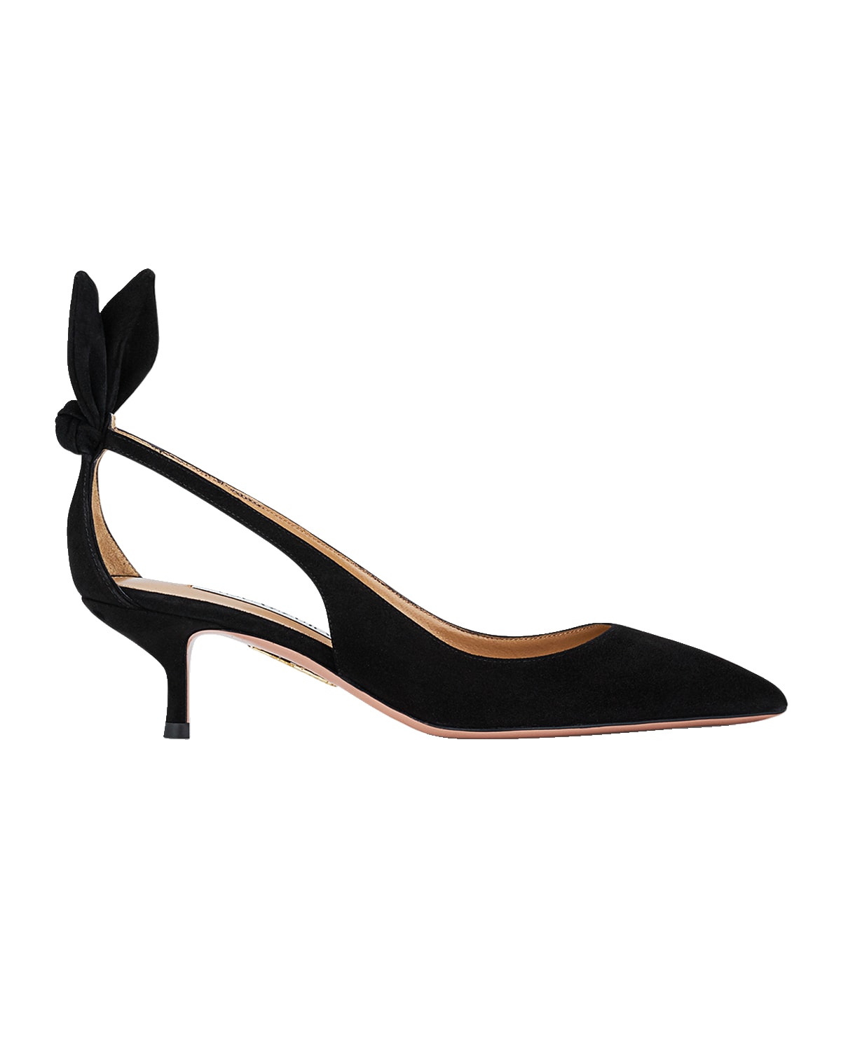 Aquazzura Suede Knotted Bow Kitten-Heel Pumps