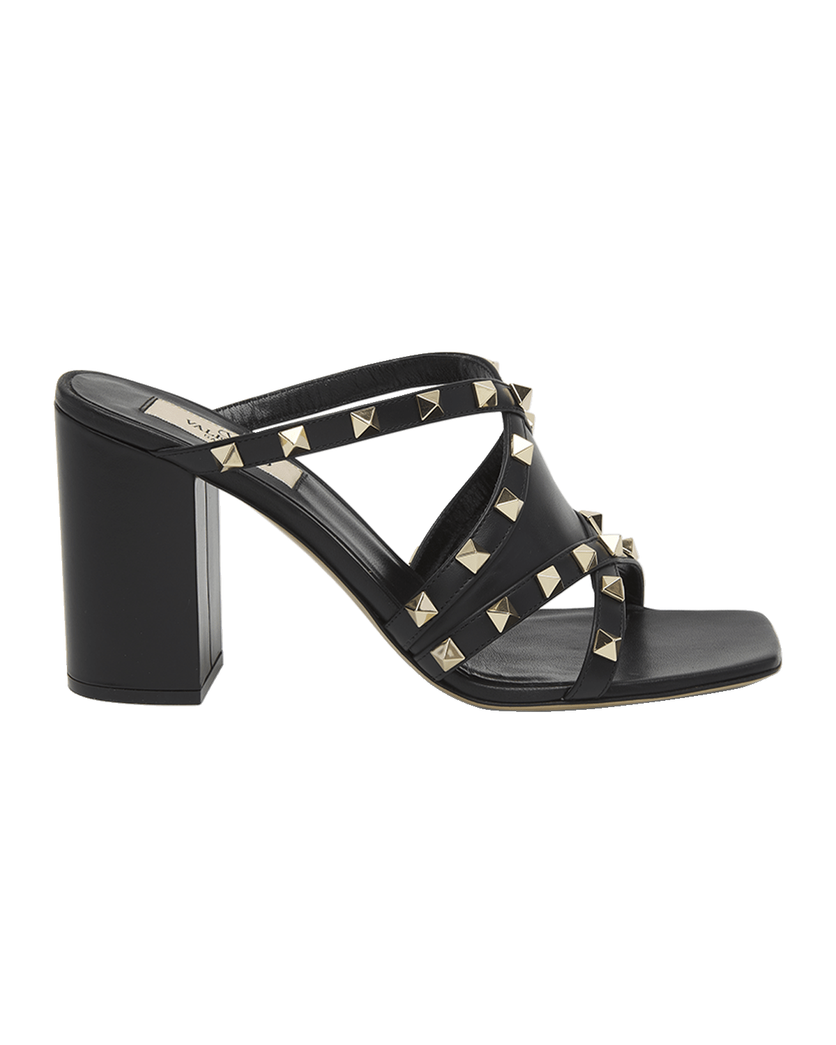 Valentino Garavani Rockstud Crisscross Leather Block-Heel Sandals