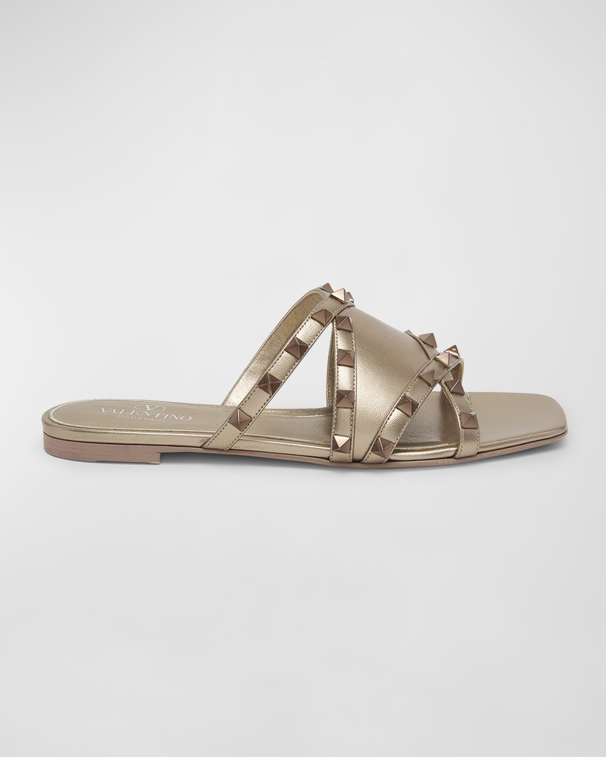 Valentino Garavani Rockstud Metallic Flat Slide Sandals