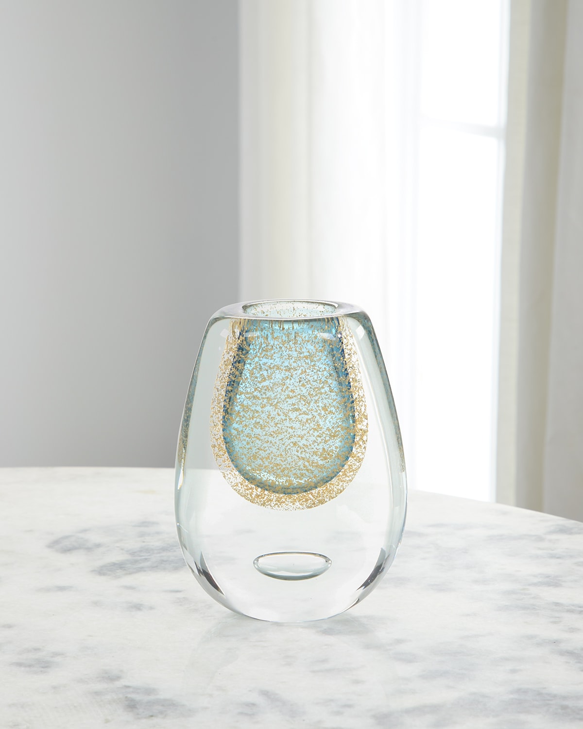 John-Richard Collection Gold-Flecked Blue Handblown Glass Vase III | Thumbnail 3