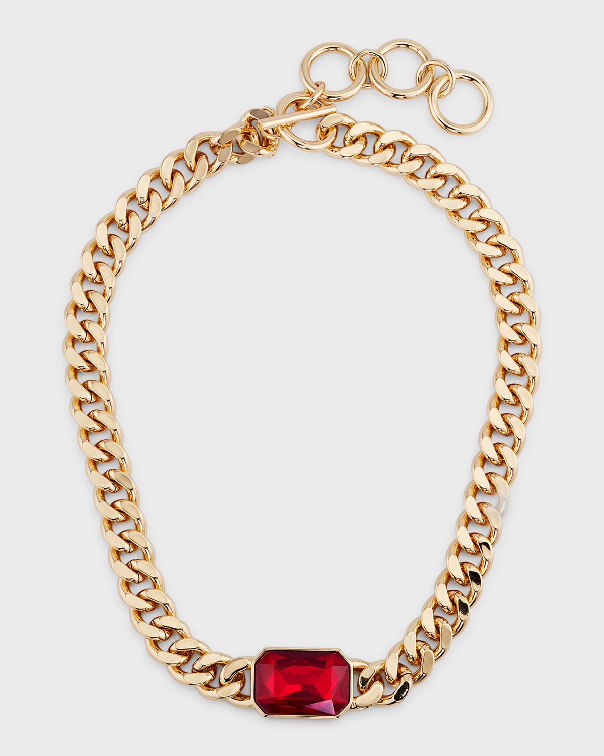 Kenneth Jay Lane Gold Chain Toggle Necklace with Rectangle Ruby Stone