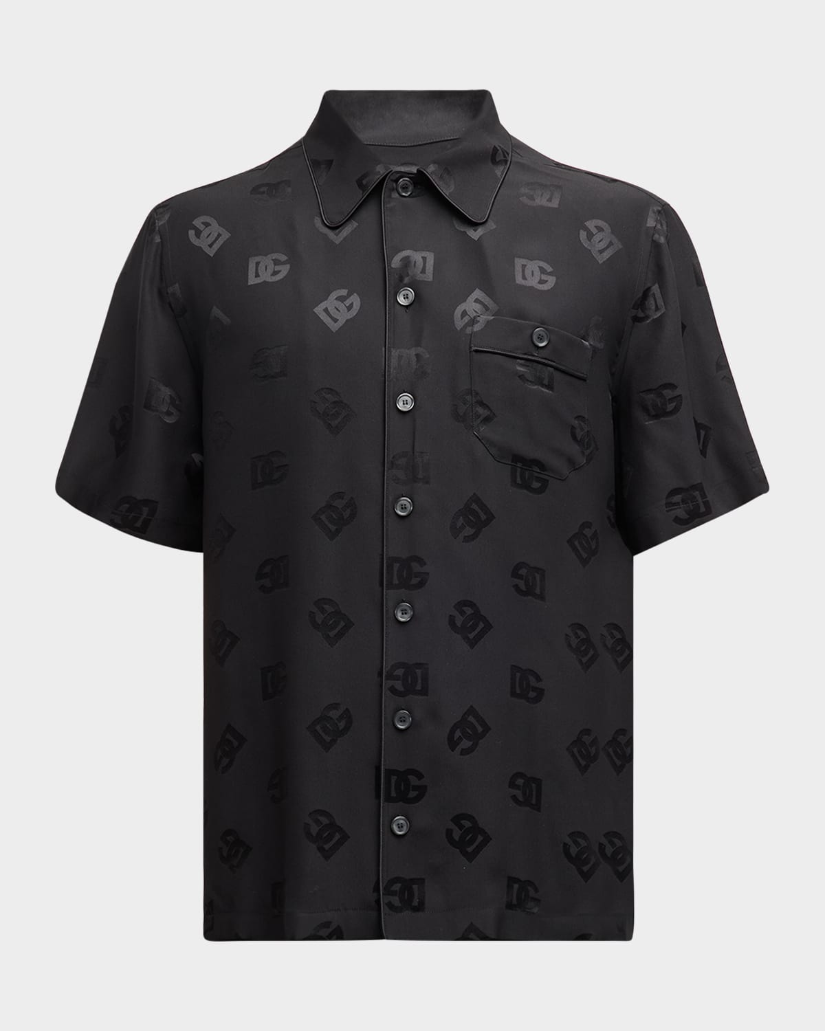 Dolce&Gabbana Men's Tonal DG Jacquard Camp Shirt