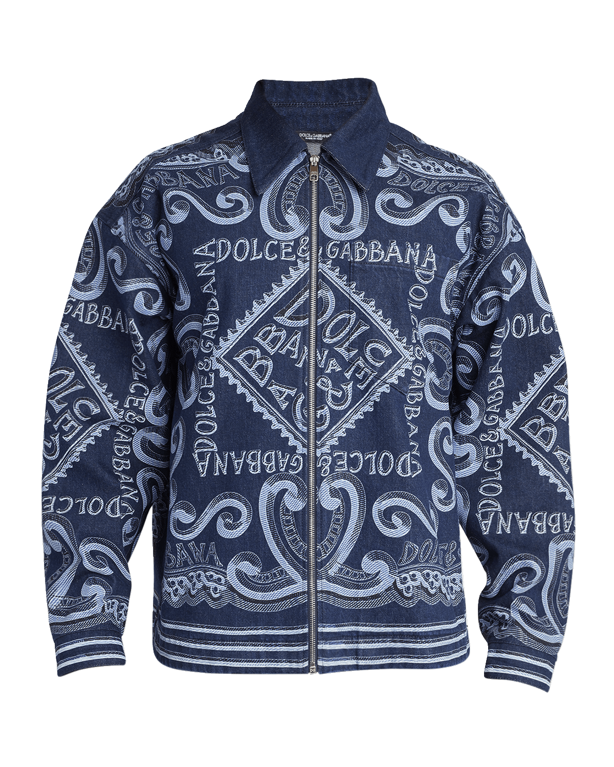 Dolce&Gabbana Men's Denim Bandana Logo-Print Jacket