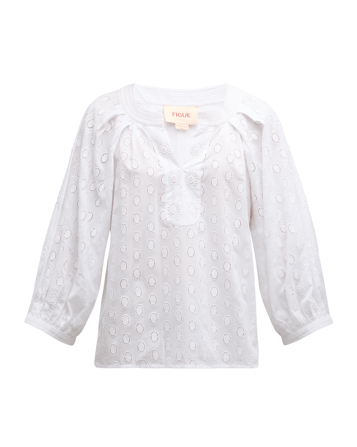Figue Cristina Broderie Anglaise 3/4-Sleeve Poplin Top