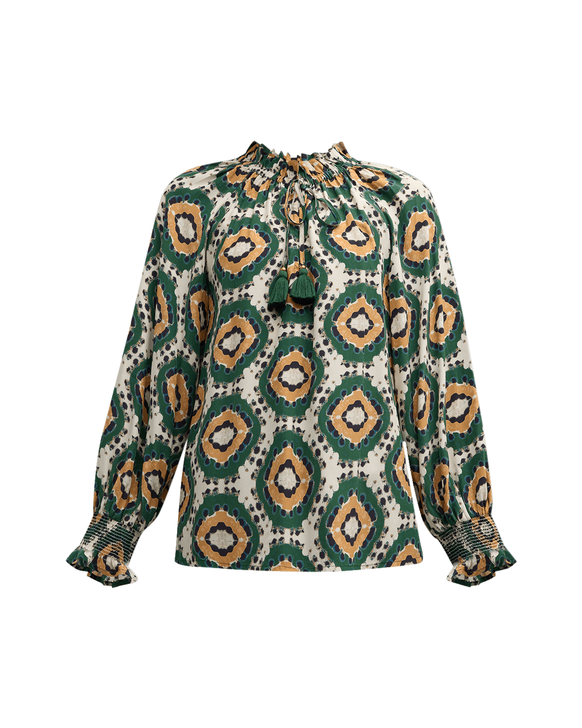 Figue Lianna Tassel-Tie Long-Sleeve Silk Top