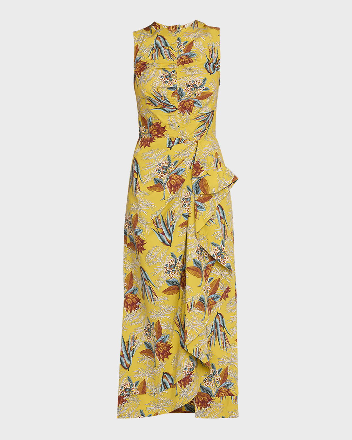 Ulla Johnson Edlyn Sleeveless Draped Ruffle Poplin Midi Dress