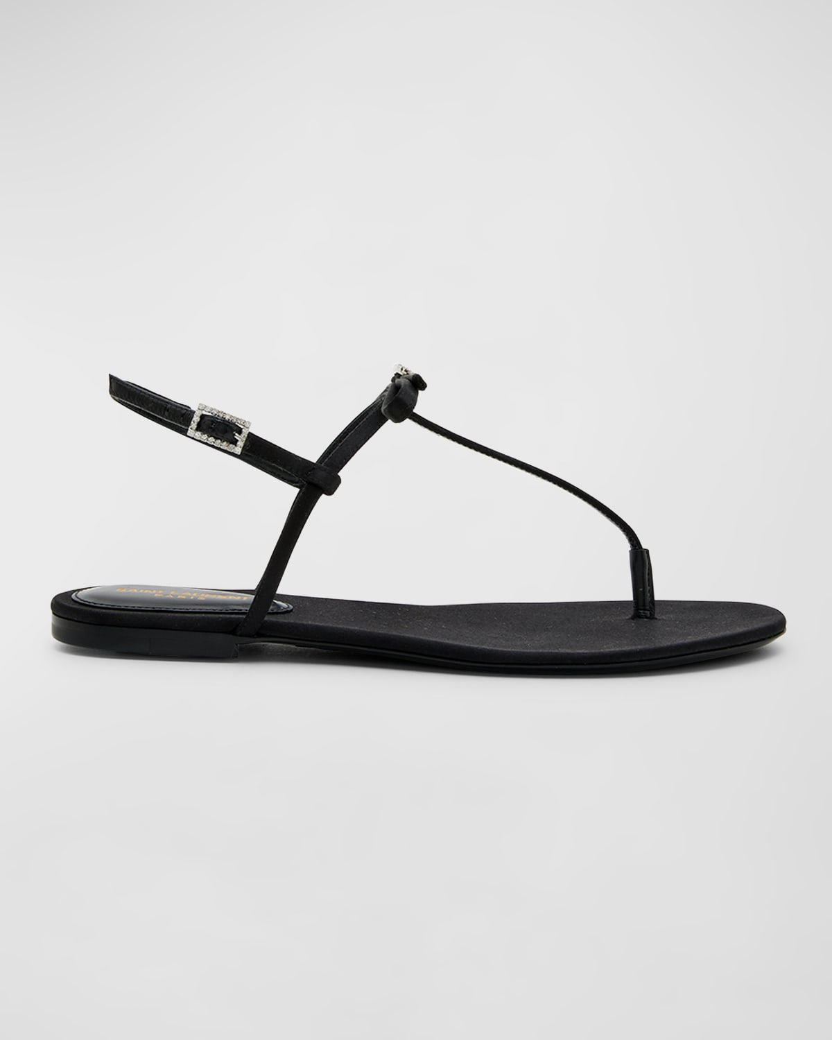 Saint Laurent Silk Bow T-Strap Flat Sandals