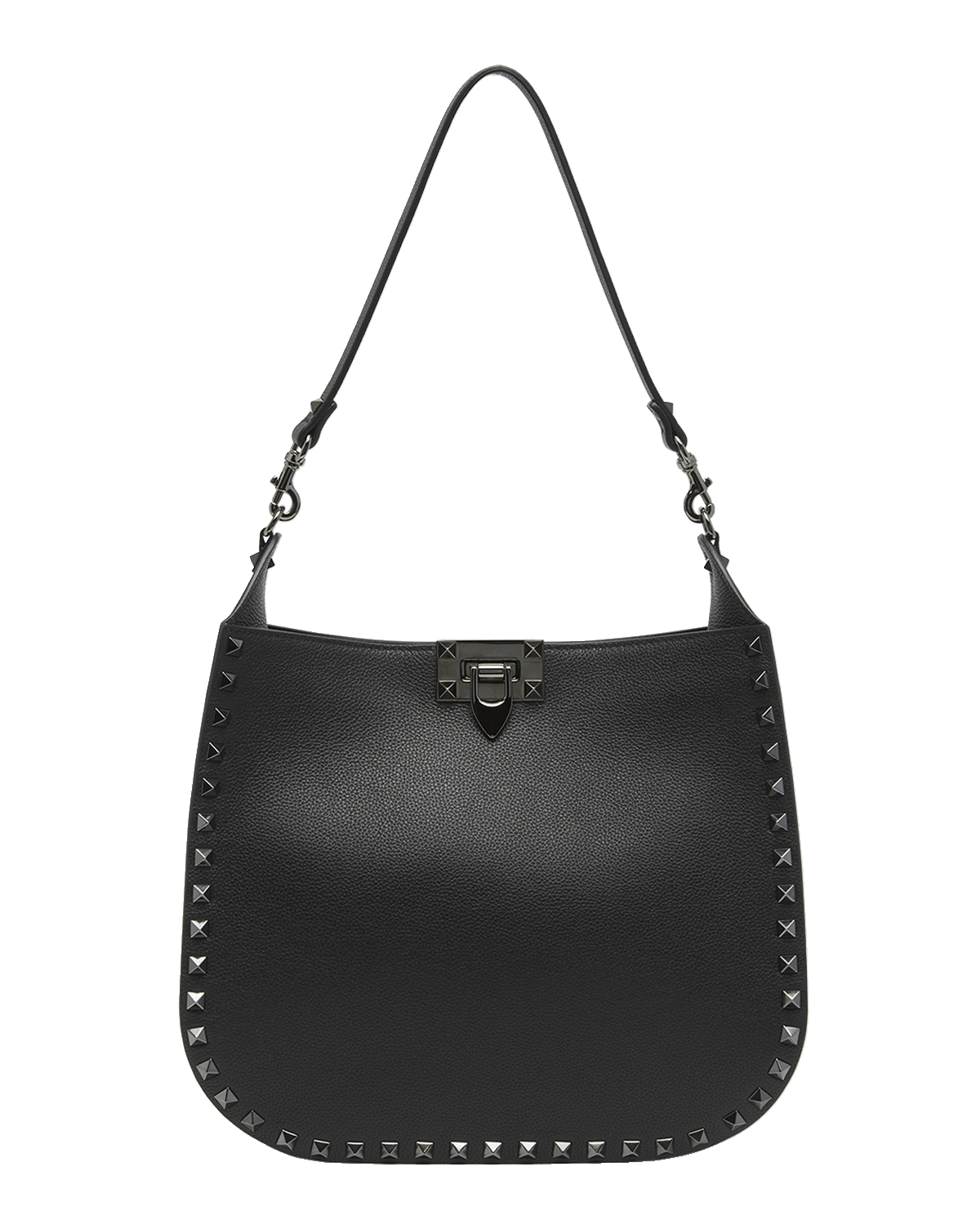 Valentino Garavani Small Rockstud Grainy Leather Hobo Bag