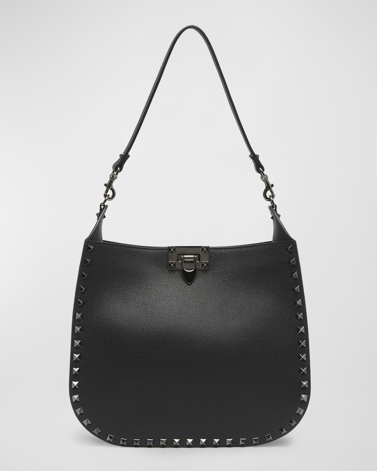 Valentino Garavani Small Rockstud Grainy Leather Hobo Bag