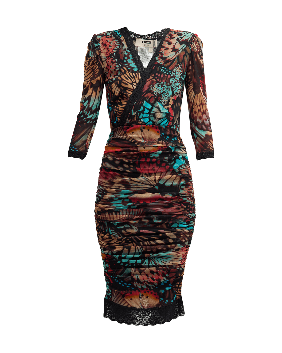 Fuzzi Butterfly-Print Lace-Trim Tulle Midi Dress