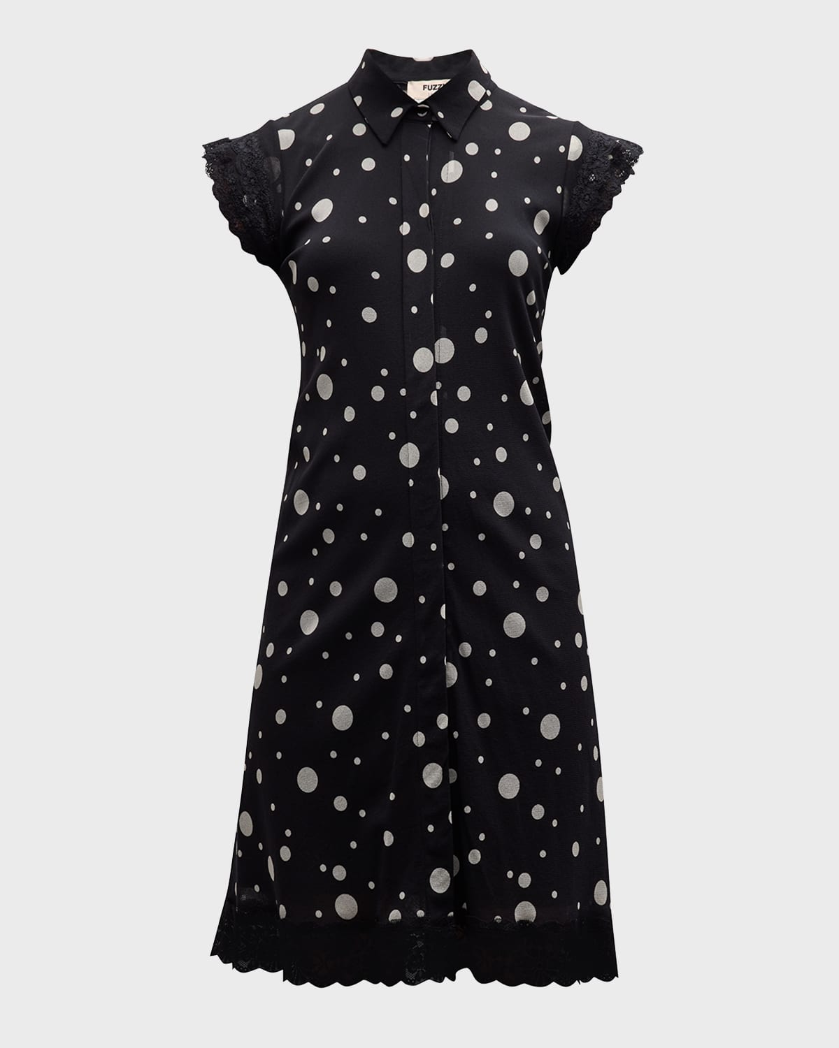 Fuzzi Polka-Dot Lace-Trim Tulle Midi Dress
