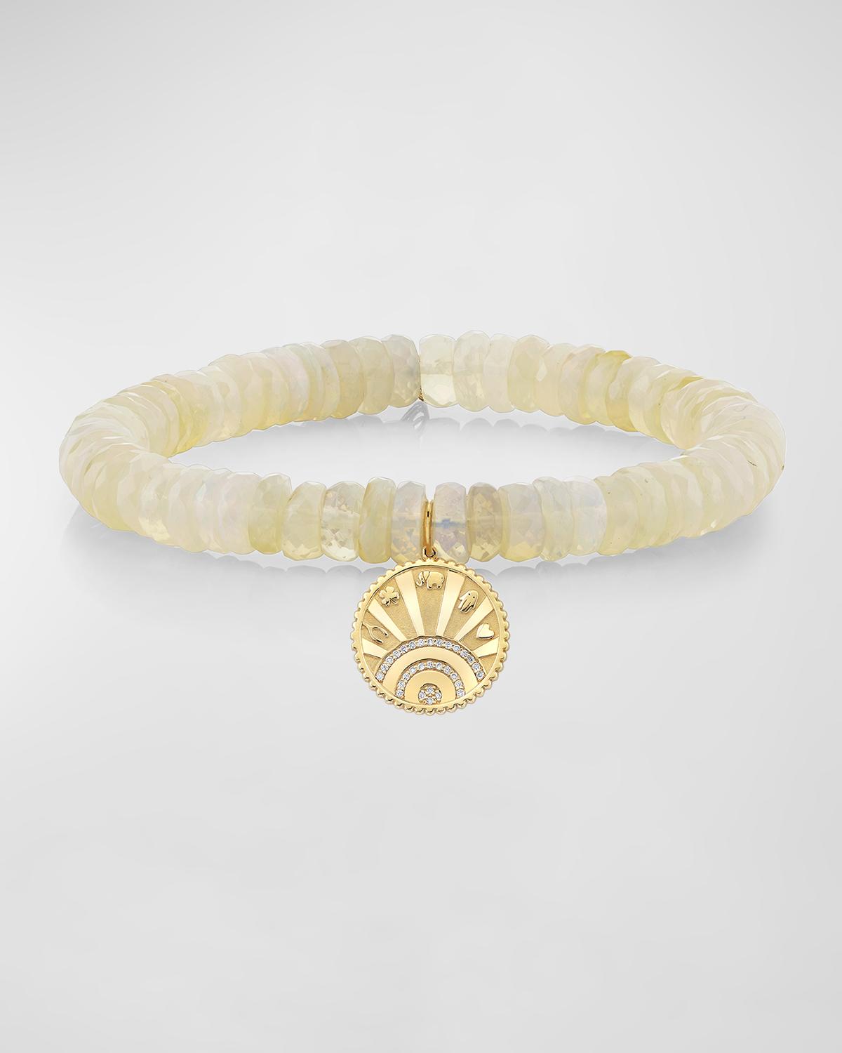 14K Yellow Gold Small Pave Diamond Luck Coin Bracelet