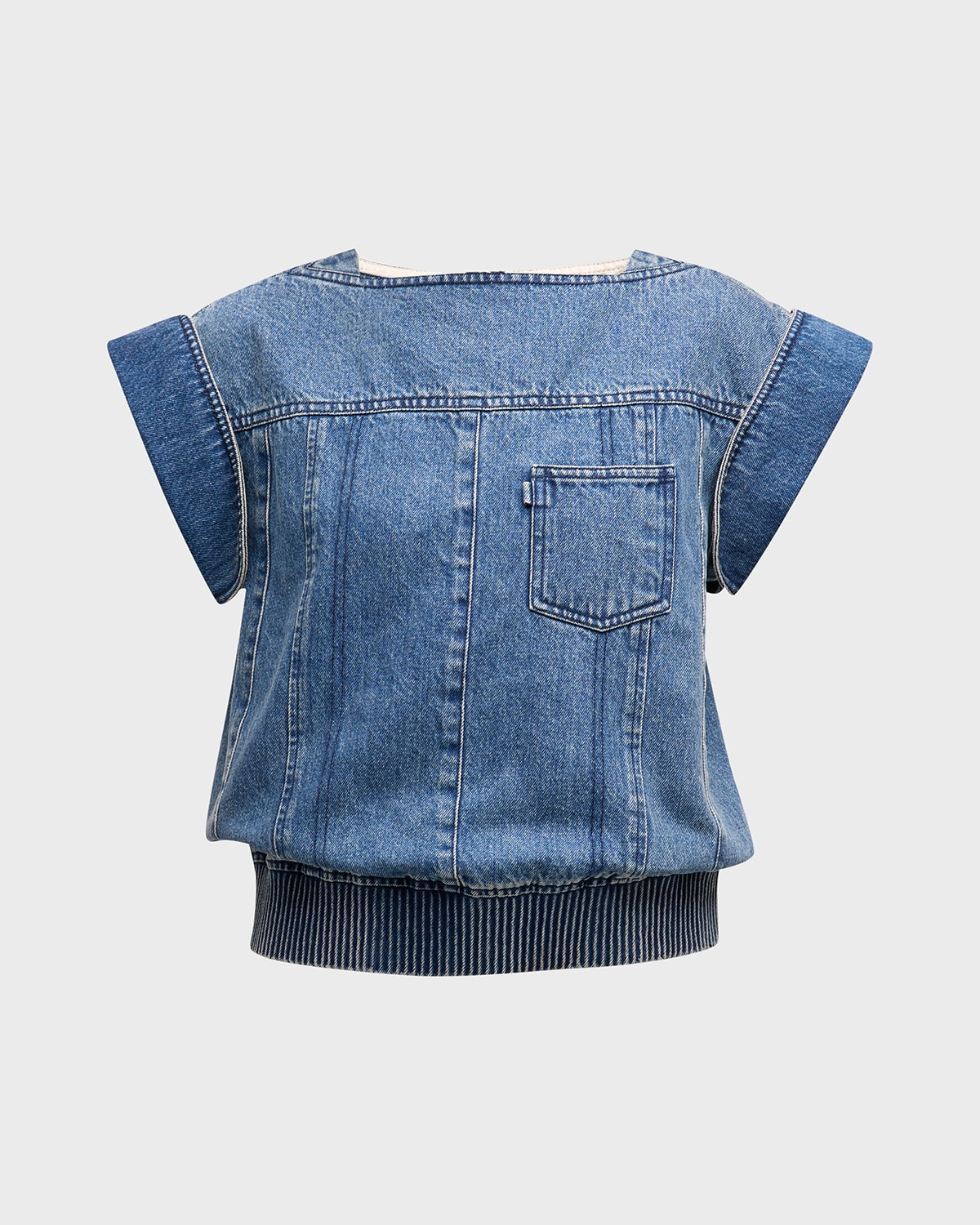 3.1 Phillip Lim Deconstructed Short-Sleeve Denim Top