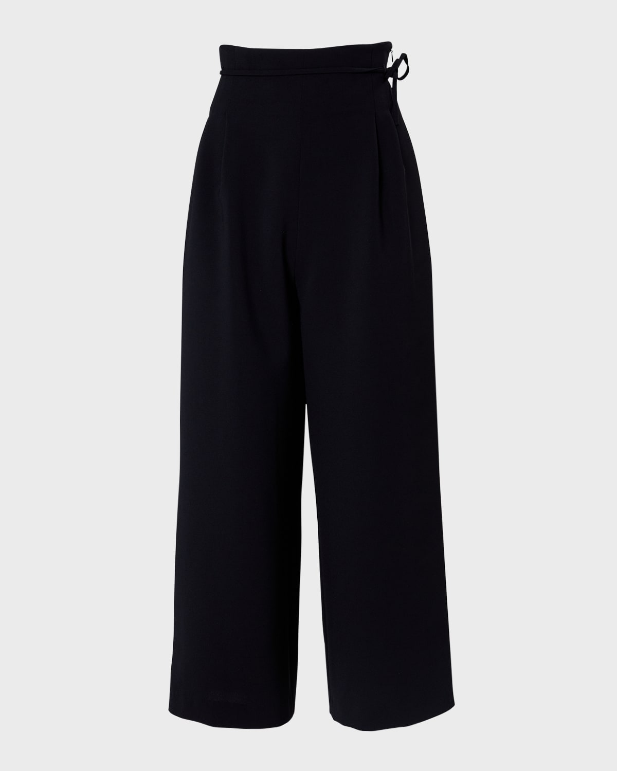 Carolina Herrera High-Rise Pleated Wide-Leg Crop Pants With Waist Tie