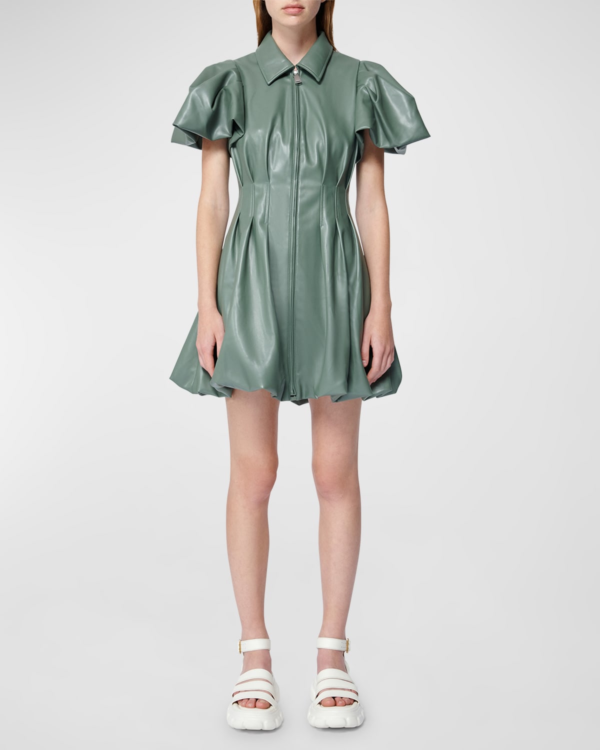 SIMKHAI Callista Vegan Leather Fit & Flare Mini Dress