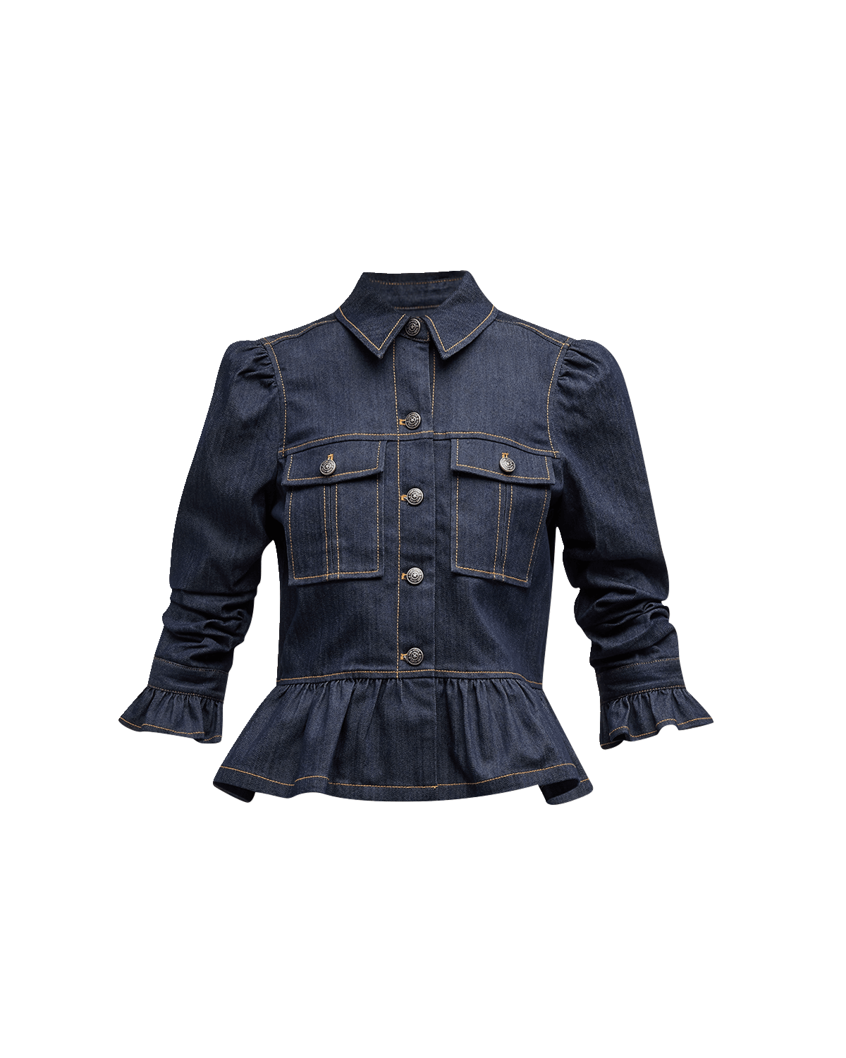 Cinq a Sept Delanie Scrunched-Sleeve Peplum Denim Jacket