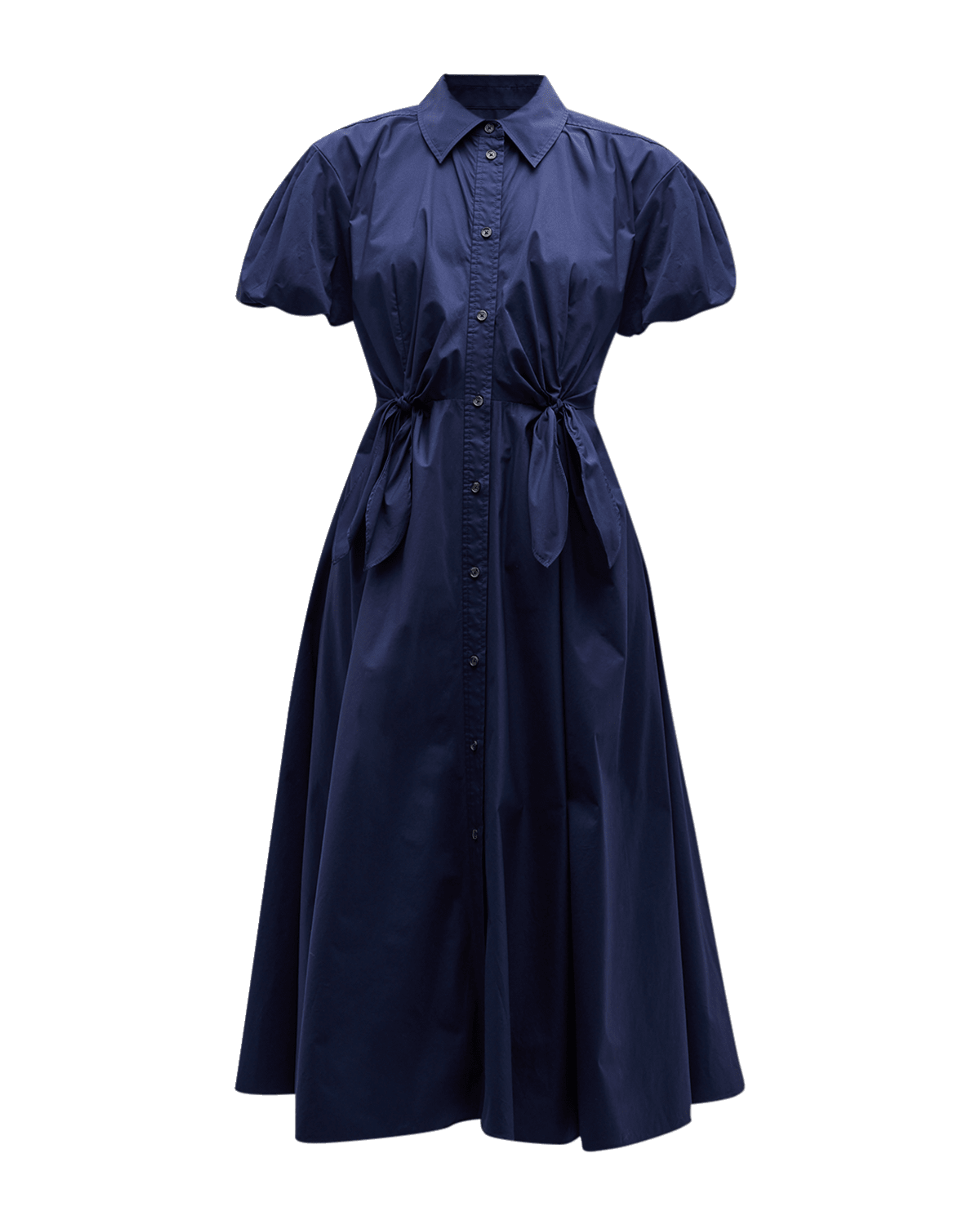 Tanya Taylor Elza Puff-Sleeve Tie-Waist Midi Shirtdress