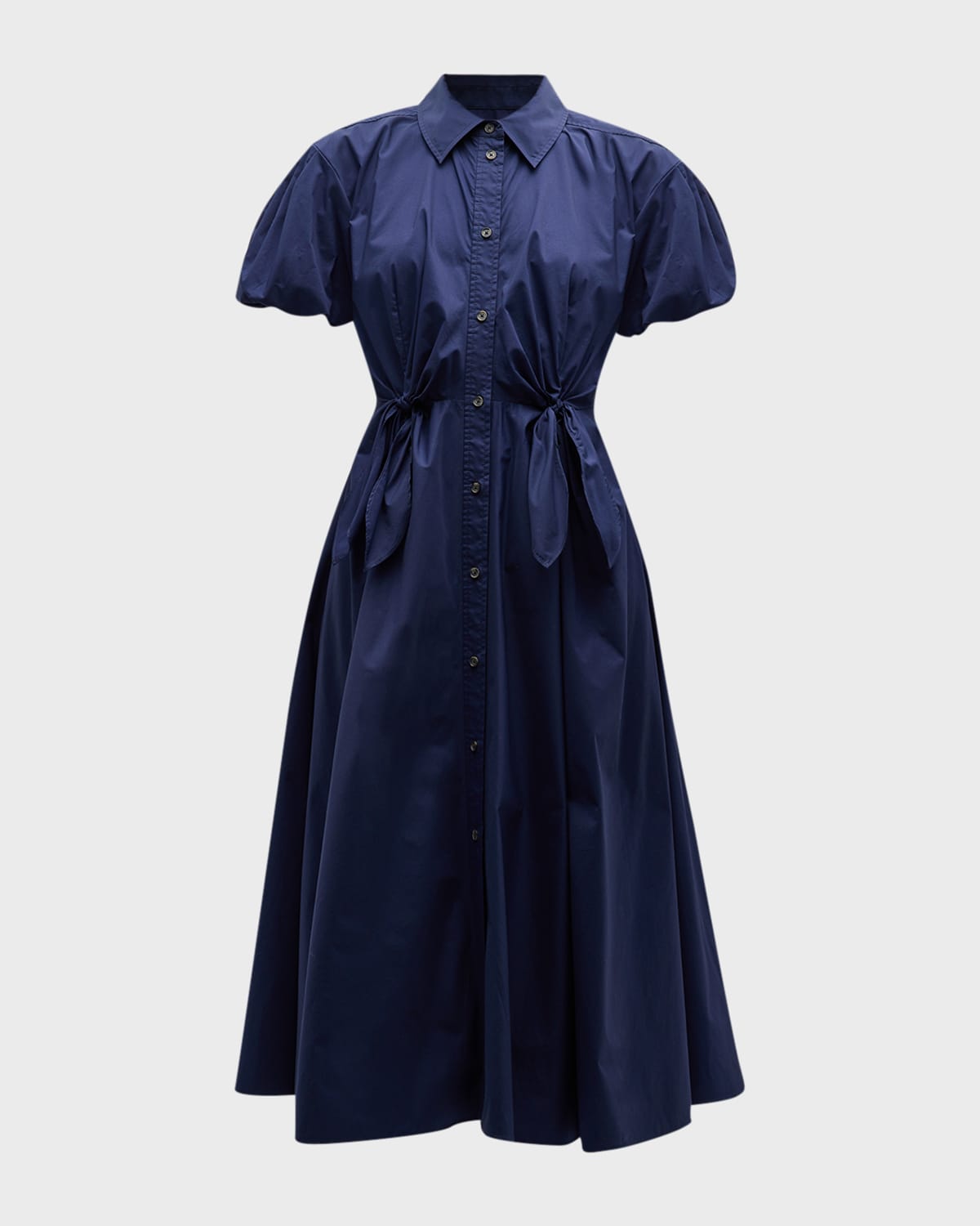 Tanya Taylor Elza Puff-Sleeve Tie-Waist Midi Shirtdress
