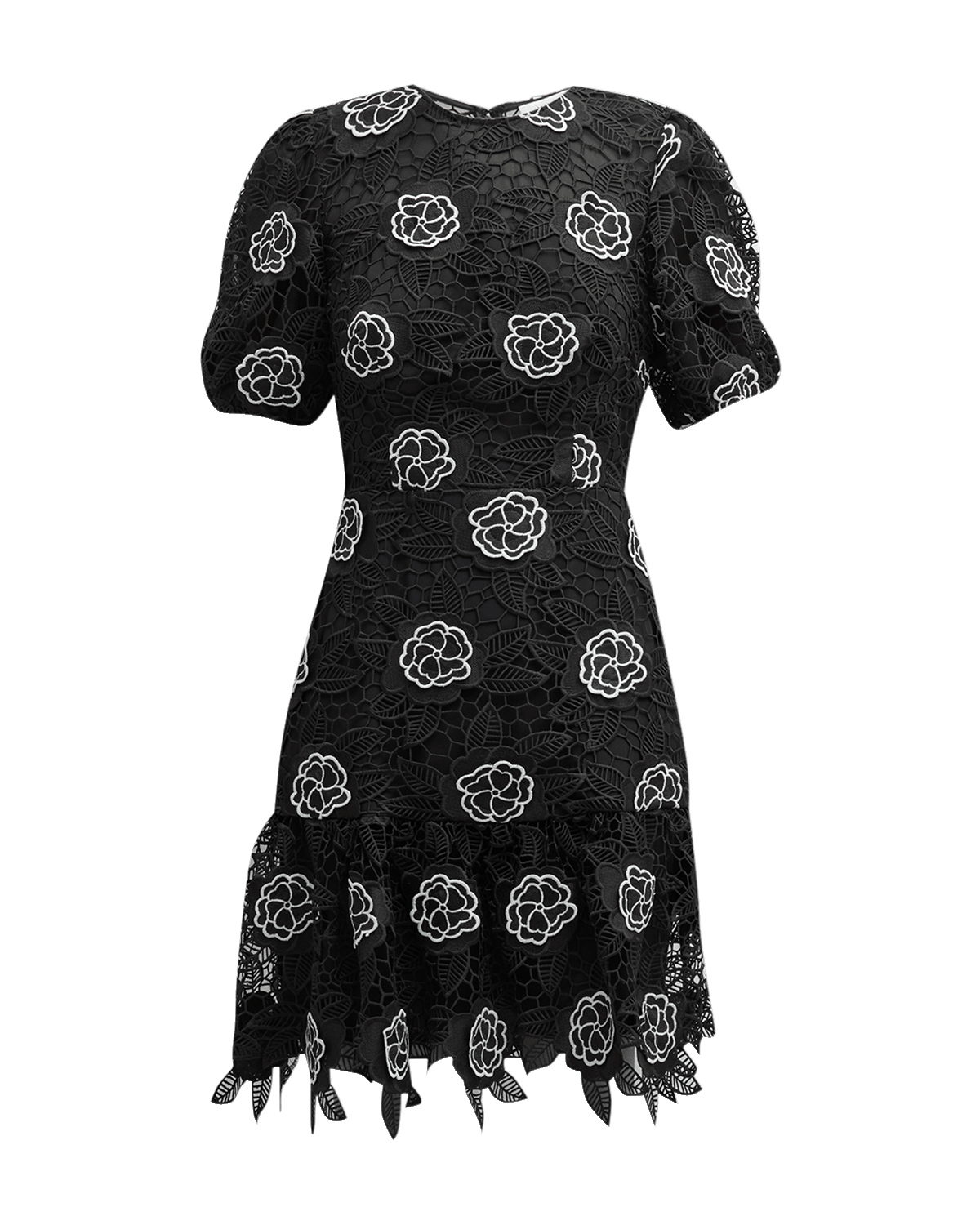 Milly Yasmin Puff-Sleeve Floral Lace Mini Dress