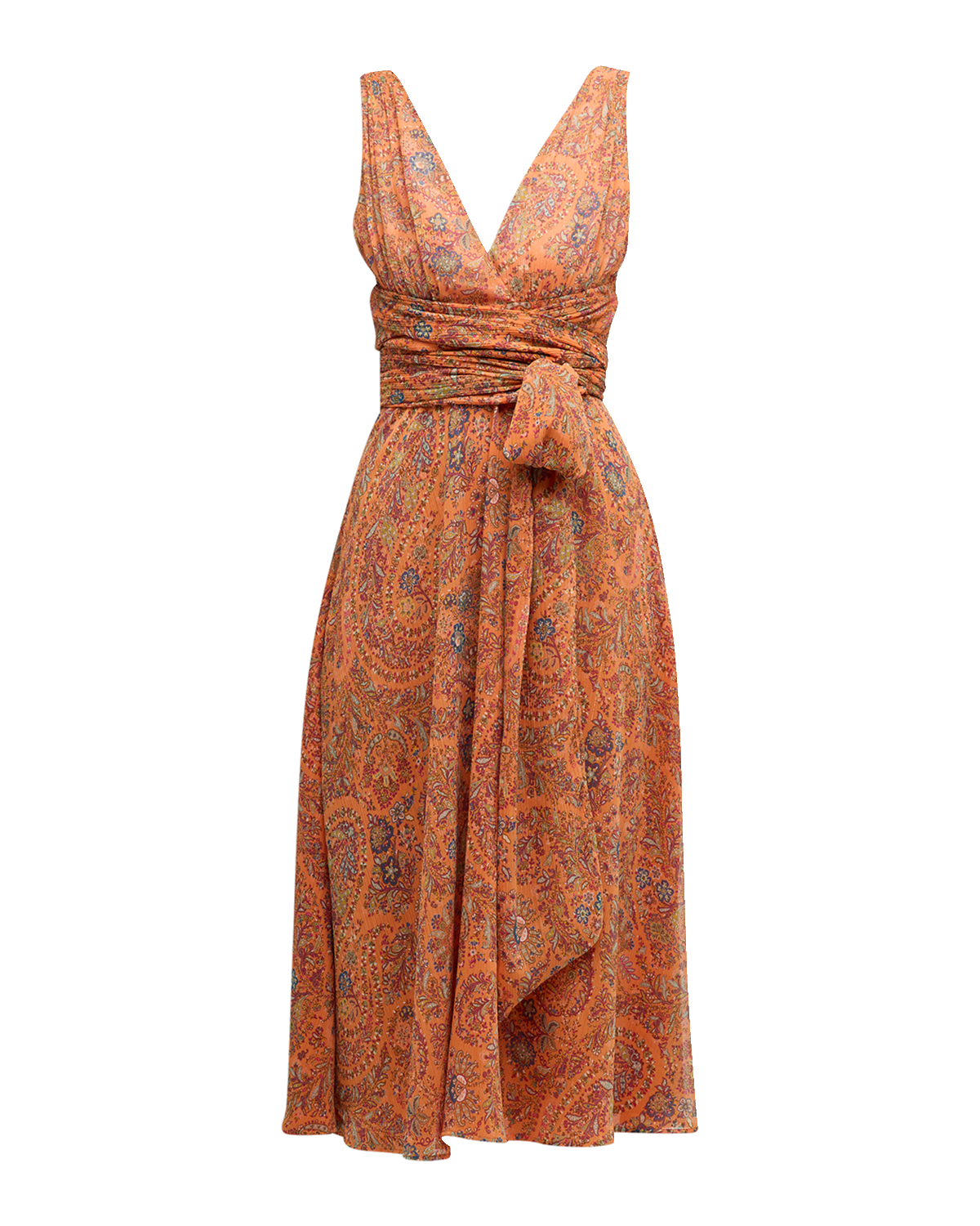 Etro Floral Paisley-Print Metallic Midi Wrap Dress