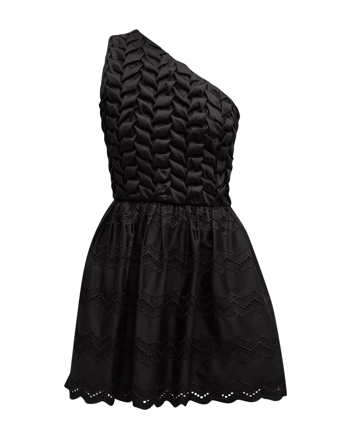 Atelier 17.56 Ariadna One-Shoulder Smocked Eyelet Mini Dress