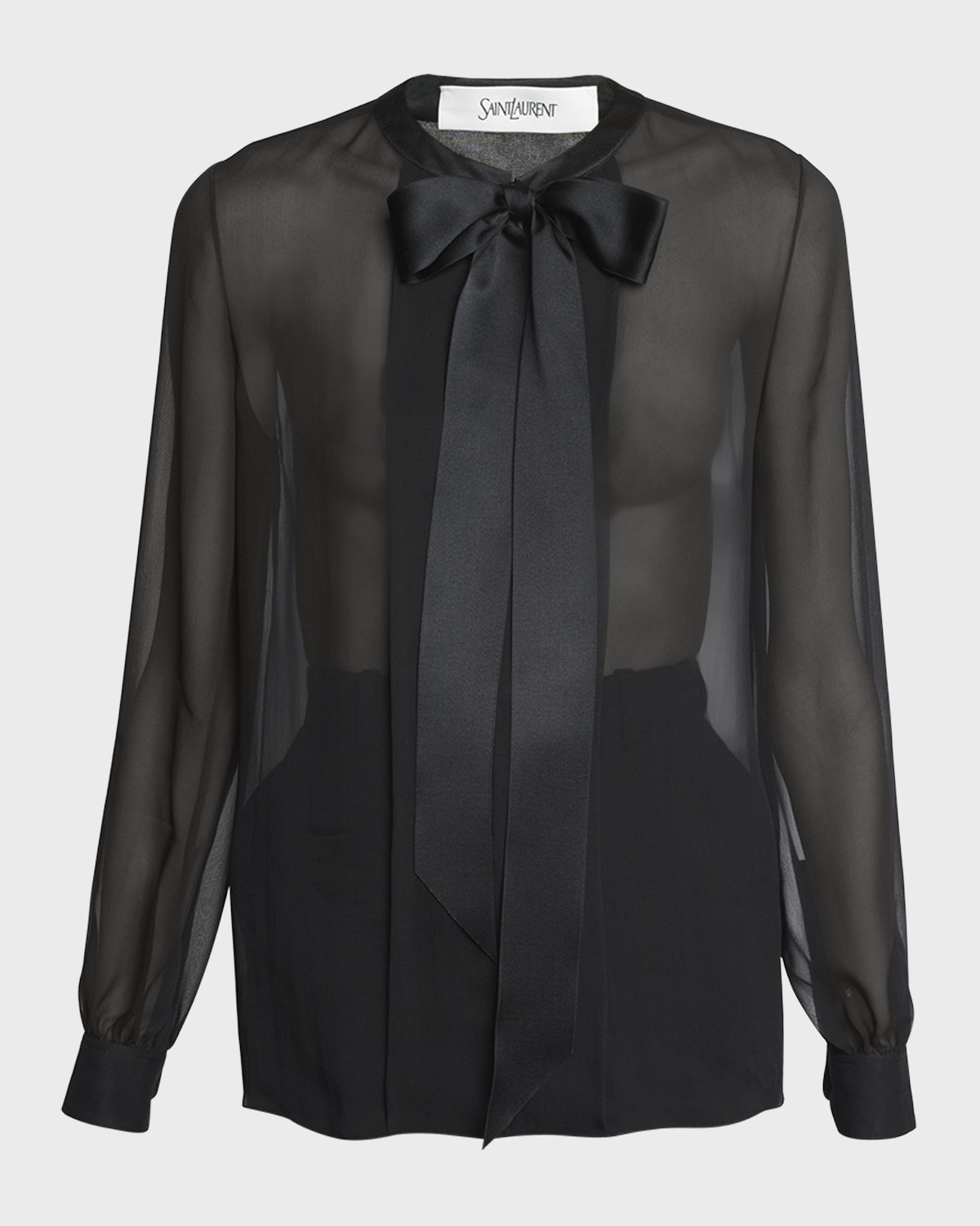 Saint Laurent Bow-Neck Silk Chiffon Blouse