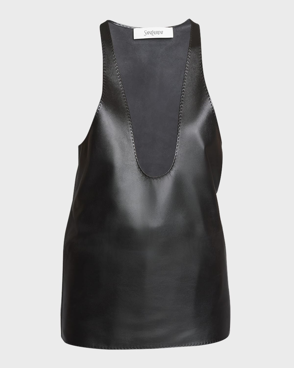 Saint Laurent Plunging Scoop-Neck Leather Tank Top