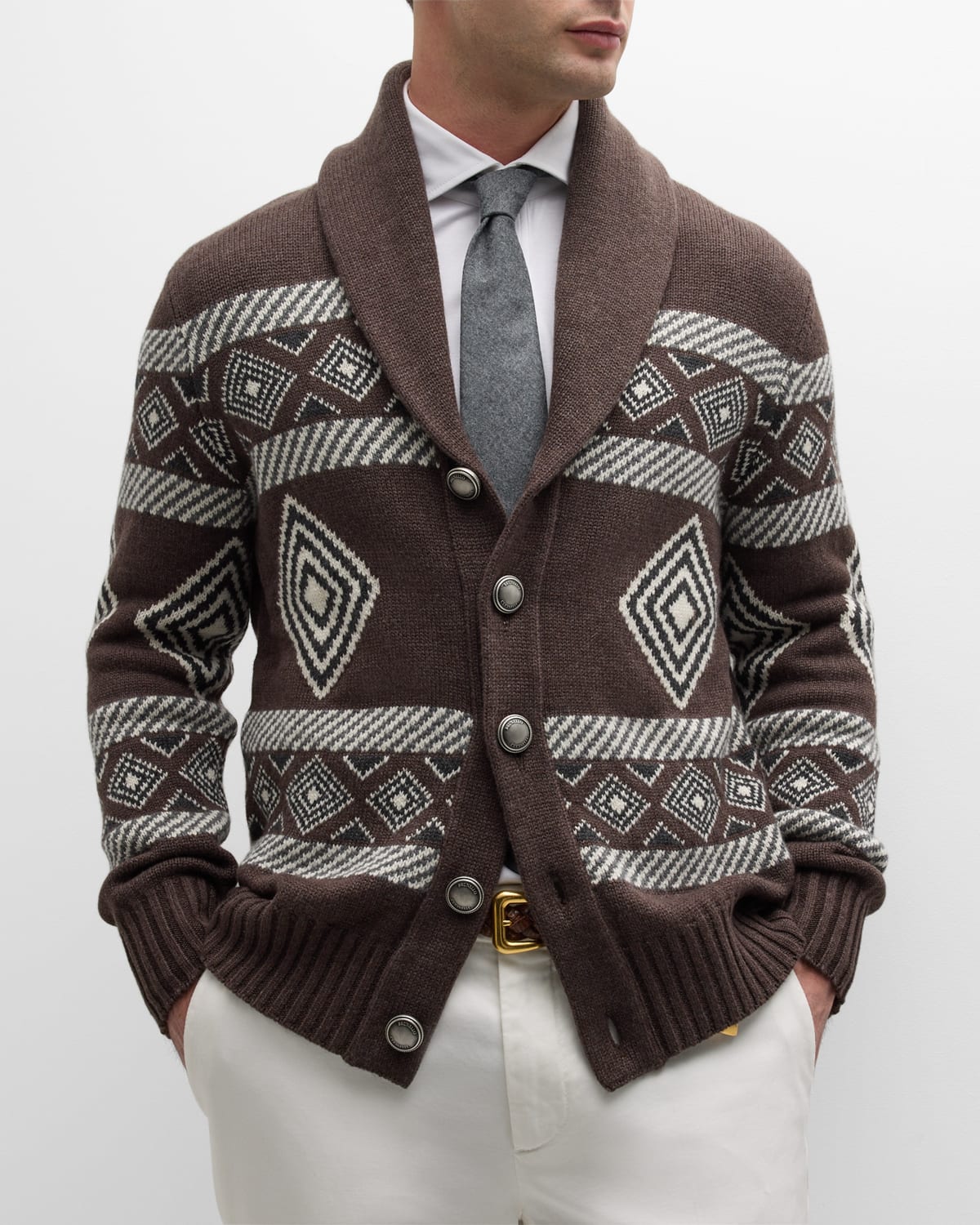 Brunello Cucinelli Men's Tribal Shawl Cardigan Sweater