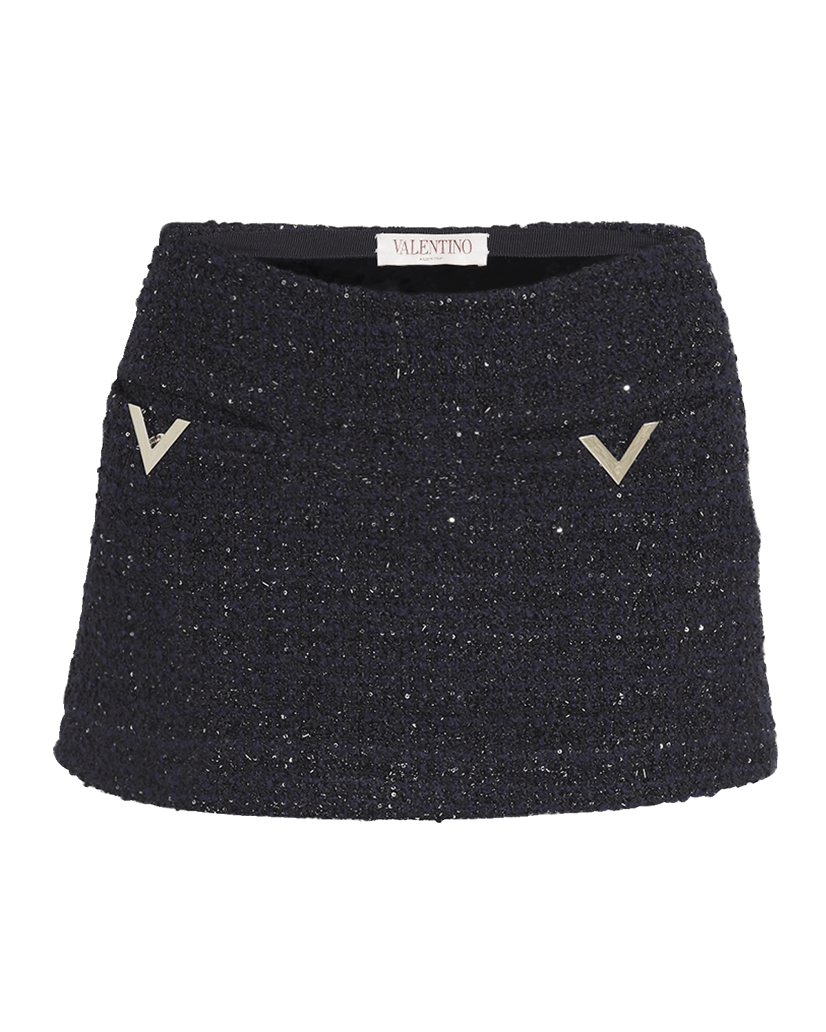 Valentino Garavani V-Logo Metallic Tweed Mini Skirt