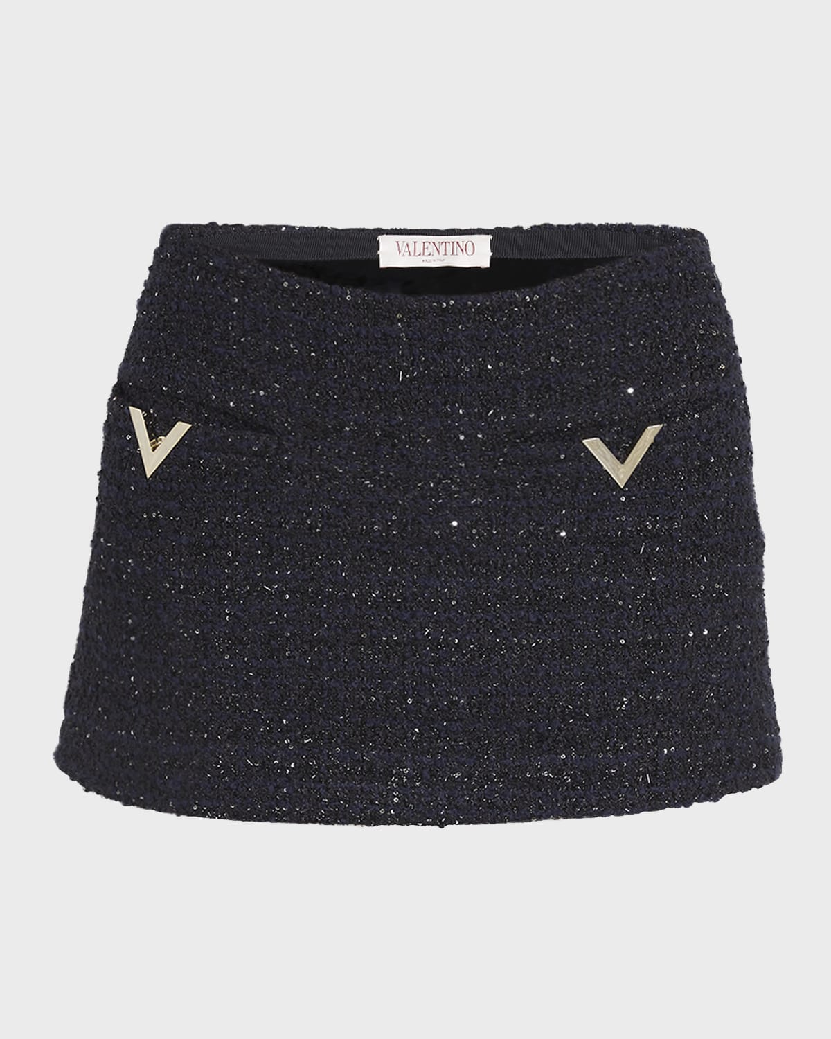 Valentino Garavani V-Logo Metallic Tweed Mini Skirt