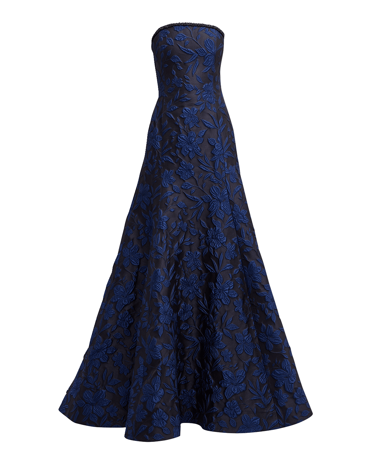 Naeem Khan Blue Jacquard Gown with Embroidered Detail