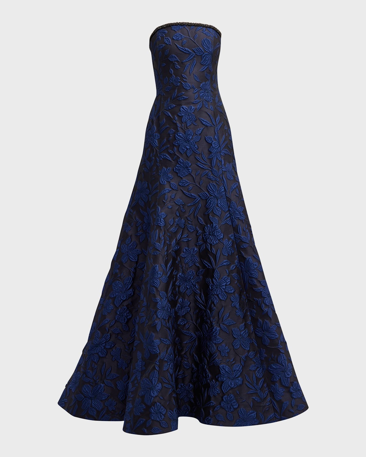 Naeem Khan Blue Jacquard Gown with Embroidered Detail