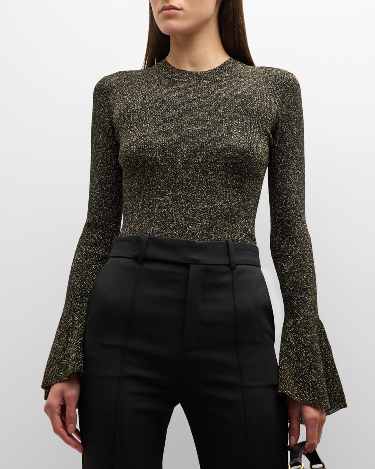 FRAME Sparkly Fitted Flare-Sleeve Blouse