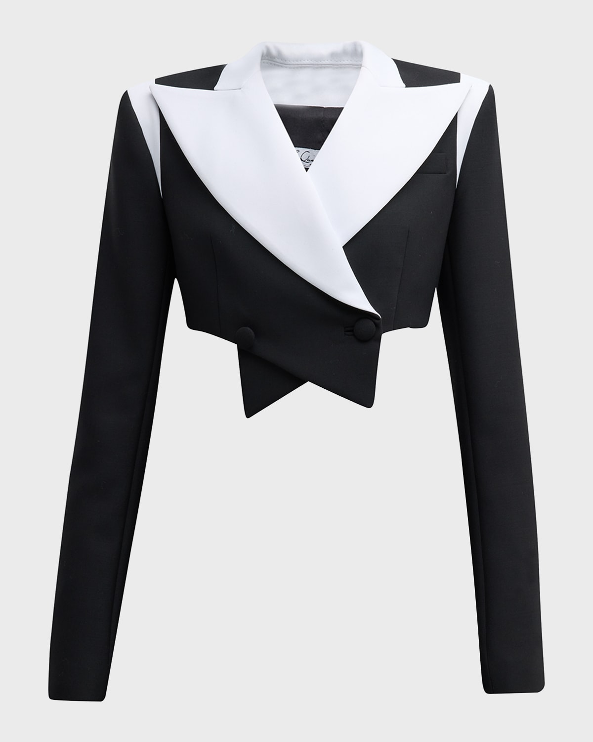 LaQuan Smith Colorblock Double-Breasted Cropped Blazer Jacket