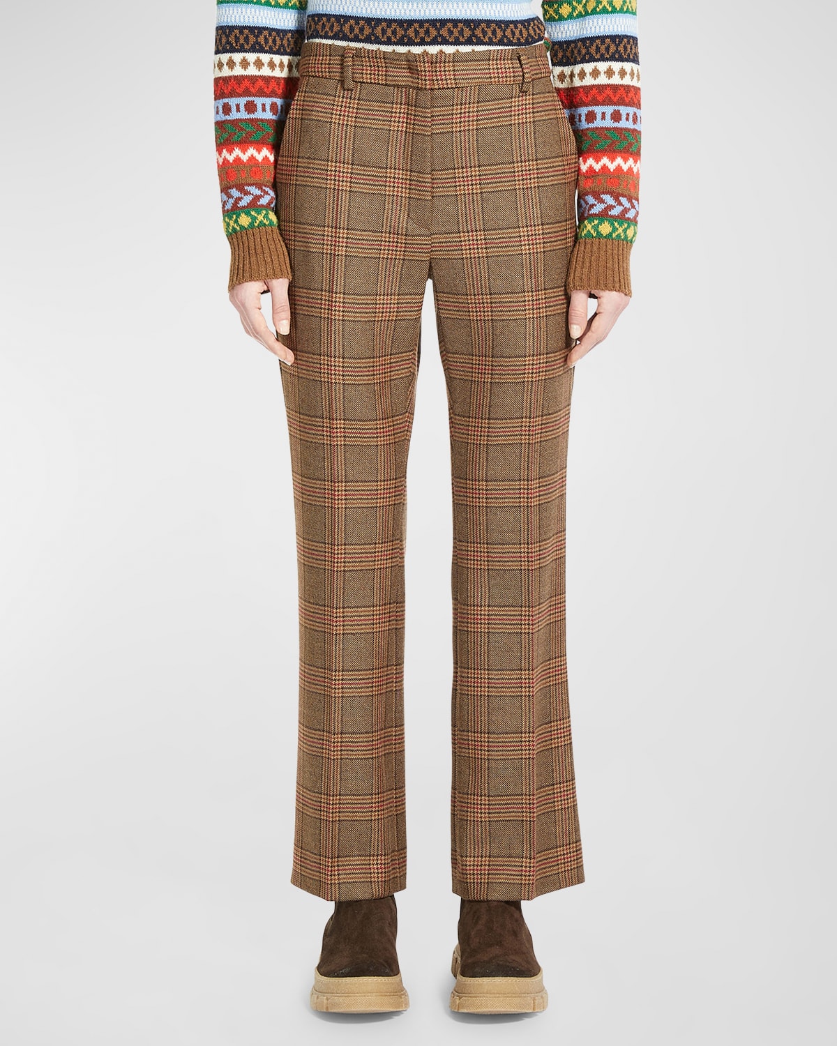 Weekend Max Mara Cropped Straight-Leg Plaid Wool Pants