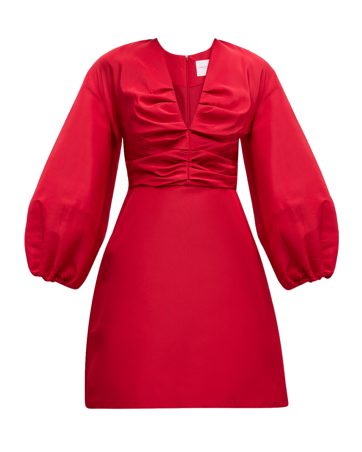 Carolina Herrera Ruched Plunging Balloon-Sleeve Mini Dress