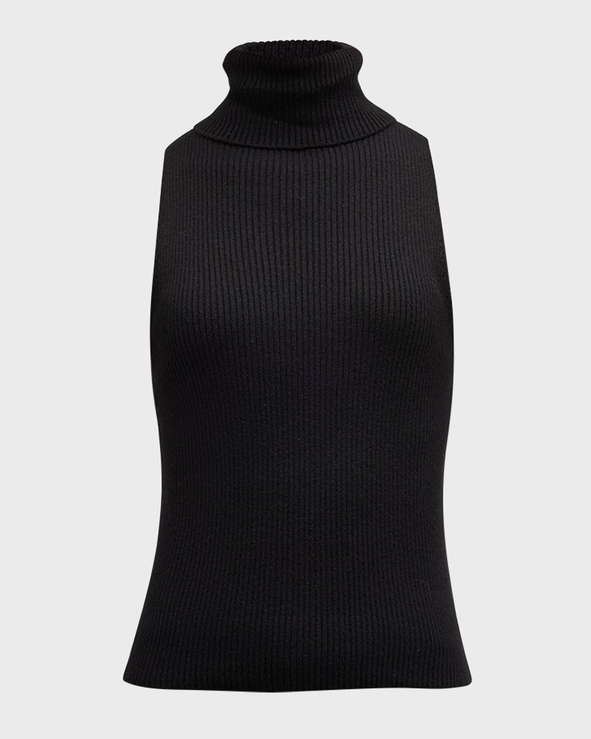 Enza Costa Rib-Knit Sleeveless Turtleneck Sweater