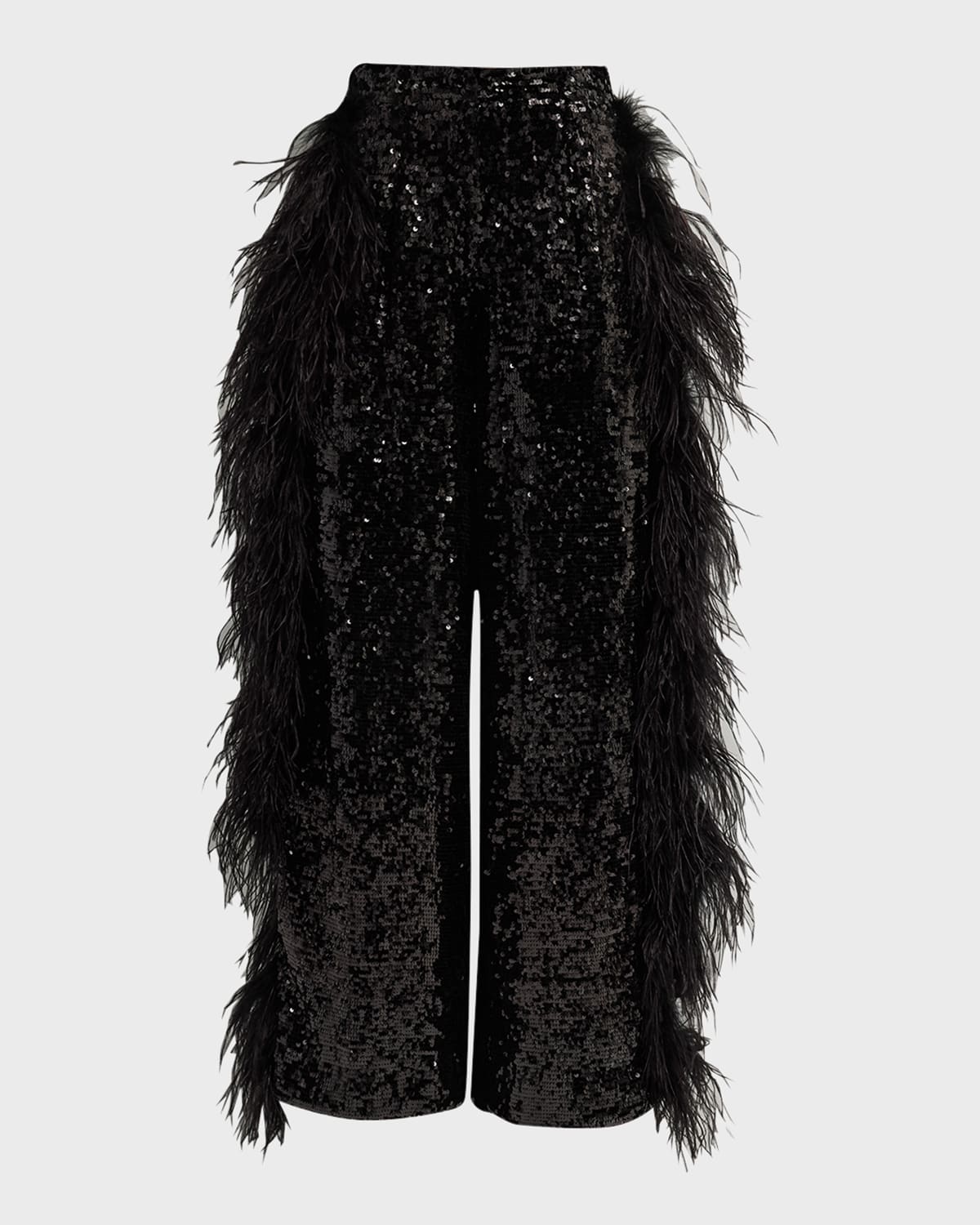 LAPOINTE Feather Side-Stripe Sequin Relaxed Wide-Leg Trousers