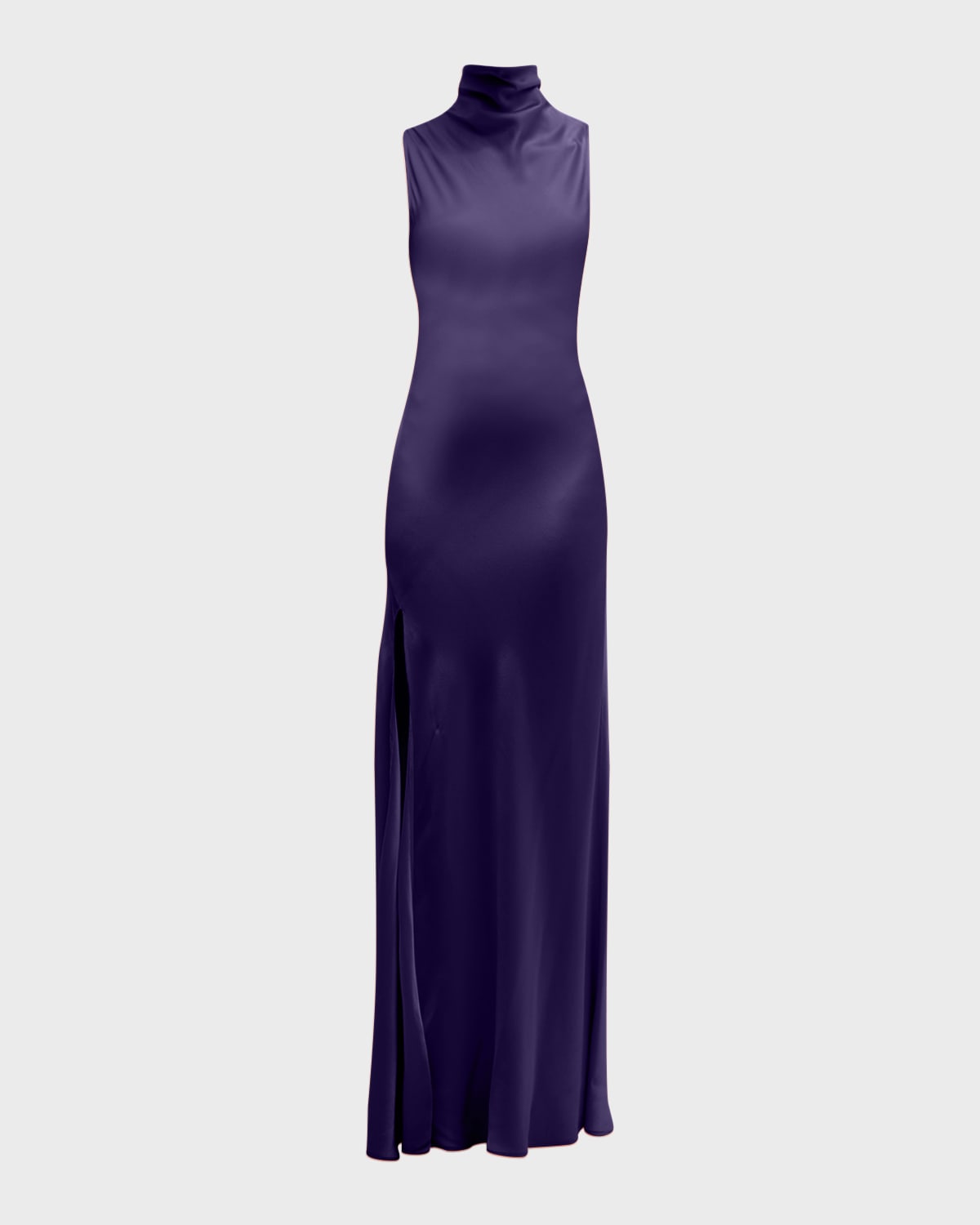 LAPOINTE Draped Mock-Neck Sleeveless Satin Maxi Dress